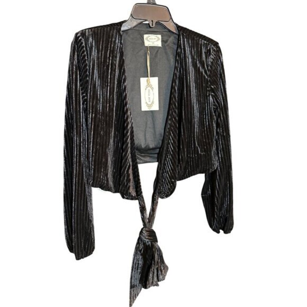 Mia Joy Patrice Black Velvet Tie-Front Top XS